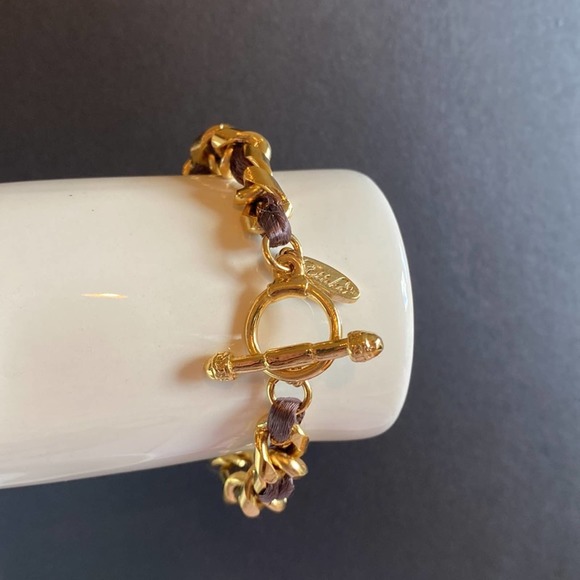 Ettika Gold Plated & Brown Ribbon Weave Bracelet - Picture 2 of 5